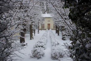 Thick snow scene The chapel in thick snow
